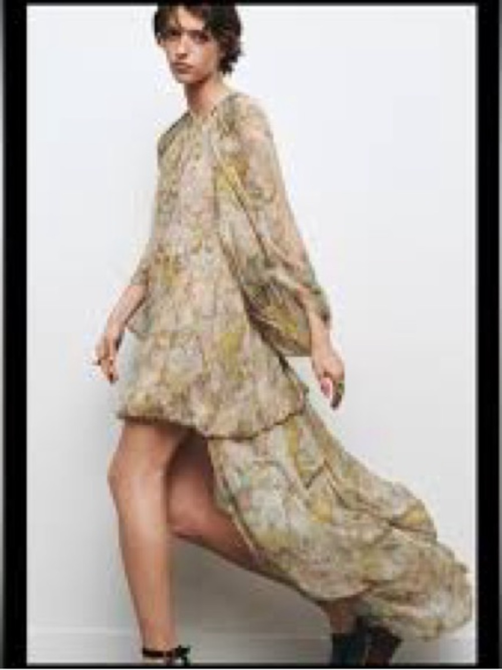 Zara Neutral Floral High-Low Boho Dress